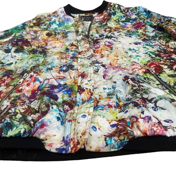Zara Trafaluc Lightweight Bomber Jacket Size S Small Multicolored Floral Print - Picture 7 of 14